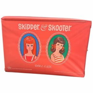 Vintage 1965 Skipper & Scooter Doll Case Mattel Coral Vinyl Hard Case 14x10x3.5”